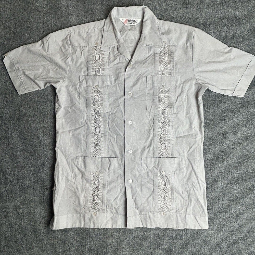 Vintage Romani Collection Men's Small Slim Fit Cuban Style Gray Button Up Shirt